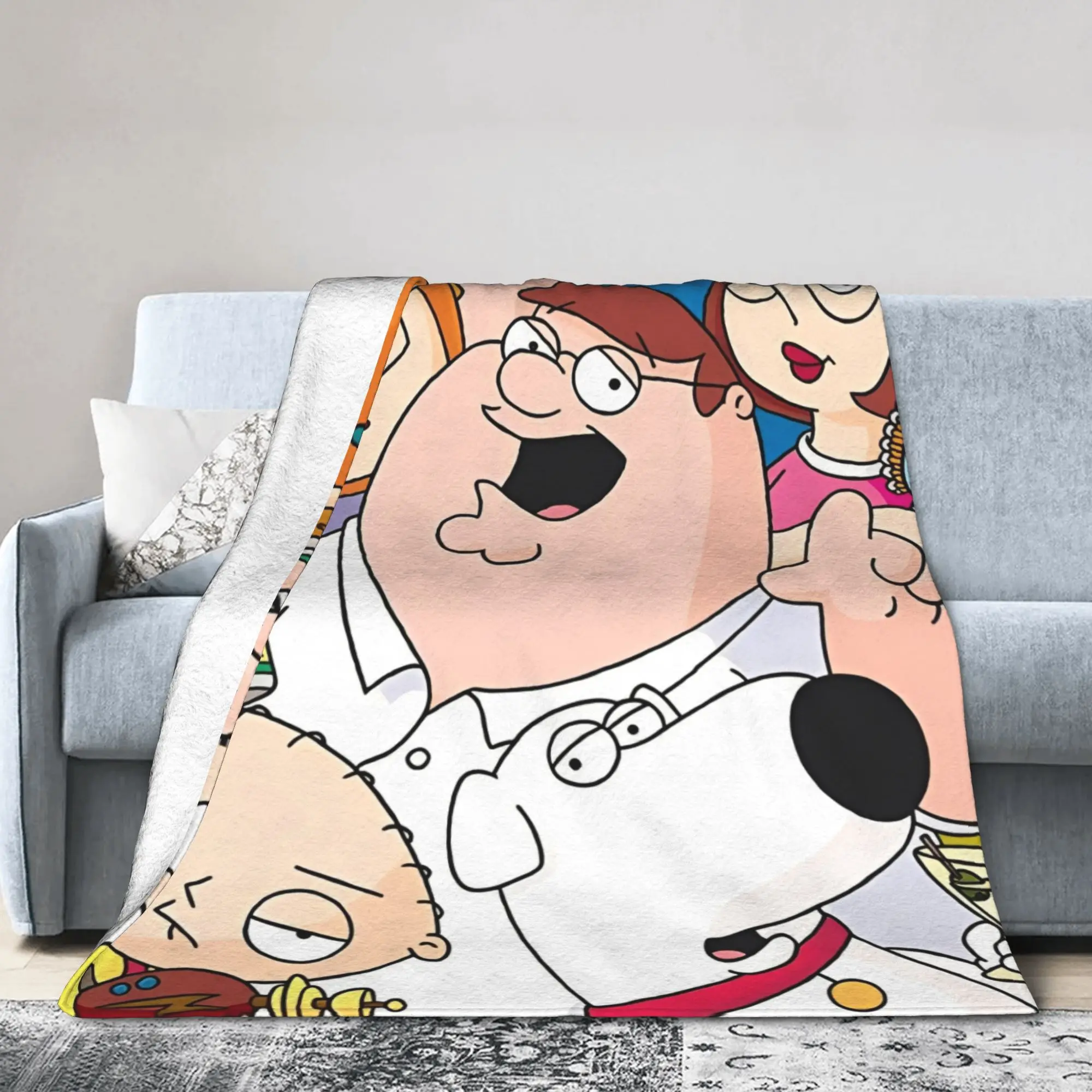 Families Cartoon Peter Griffin Guys Flannel Throw Blanket Funny TV for Bed Knitted Blanket Car Super Soft Multifunction