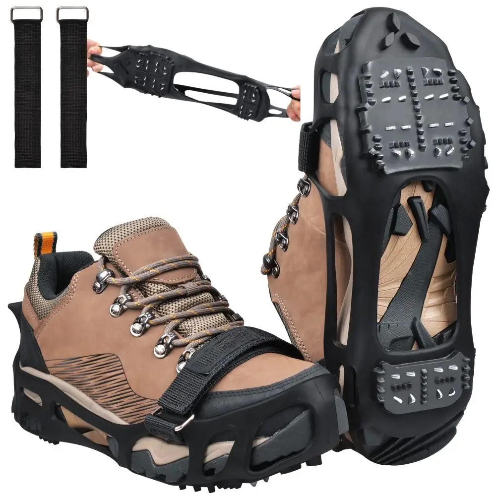 

24-шпильки, тяговые бутсы для льда и снега, эластичные резиновые износостойкие зимние прогулочные ботинки, бутсы, нескользящий захват, зимние шипы