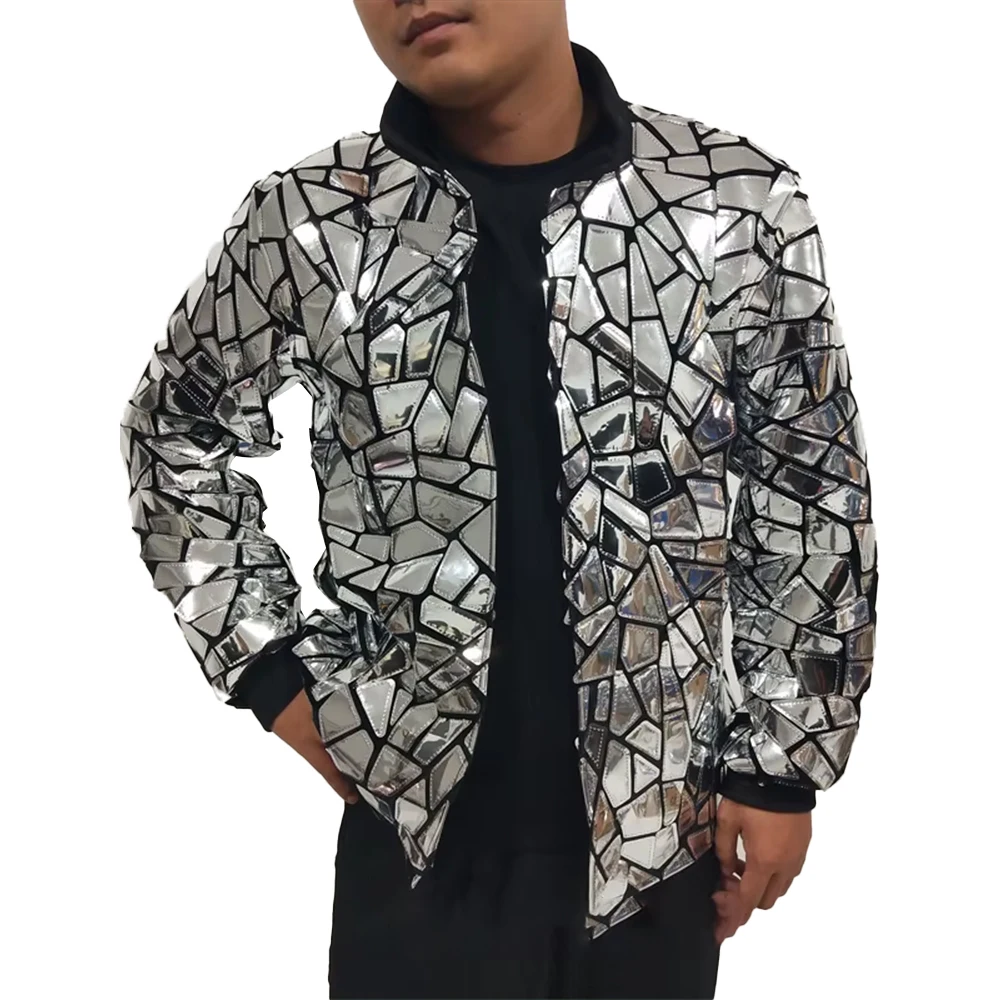 Veste Miroir Brillante pour Homme, Pardessus à Paillettes, Costume de Spectacle sur Scène, Tenue Rave, brevHip Hop