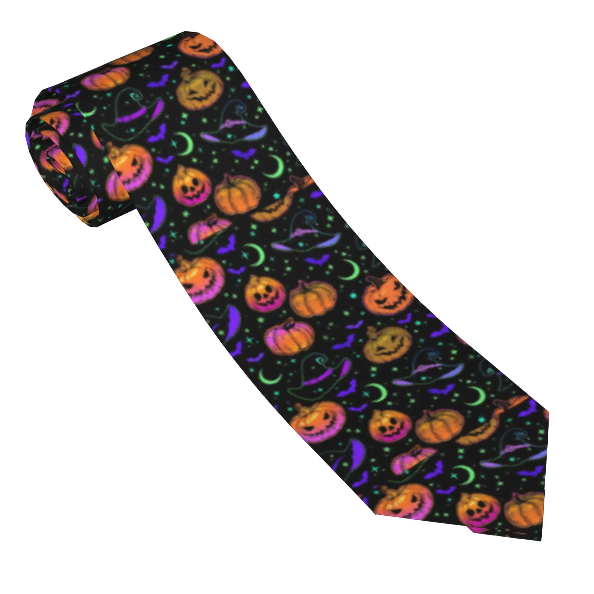 Psychedelic Neon Halloween Pumpkin Necktie Unisex 8 cm  Neck Ties for Mens Casual Narrow Daily Wear Cravat Wedding Business
