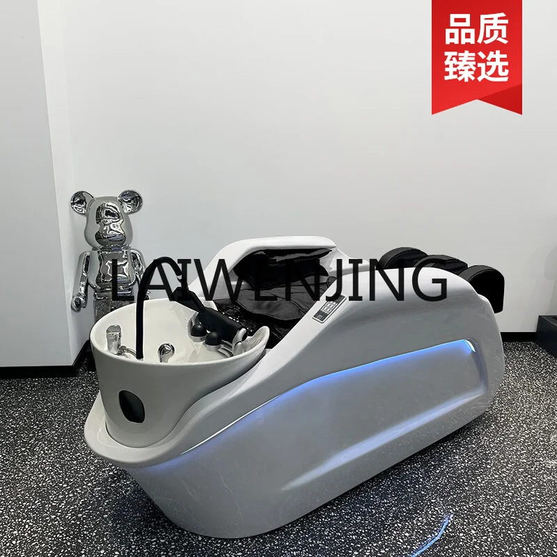 RWJ Electric Head Massage Therapy Fumigation Shampoo Chair Barber Shop Half Lying Ceramic Basin