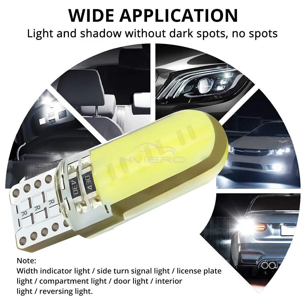 T10 W5W COB Car LED Silicagel Light, Wedge, Multiple Colour Tail LED Marker, Reading avantPlanner Plate Lamp, Auto Parking Bulb, 2Pcs