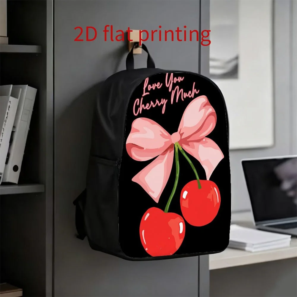 

1 cherry color ribbon pink bow love backpack | cute lightweight, large capacity, adjustable shoulder strap, zipper seal