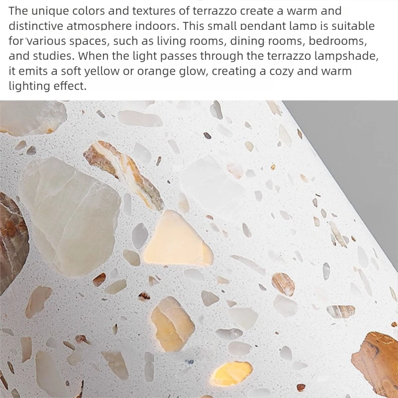 Translucent stone antique small pendant lamp Zen style bedroom bedside table dining room bar counter terrazzo Japanese walnut wo - view 6