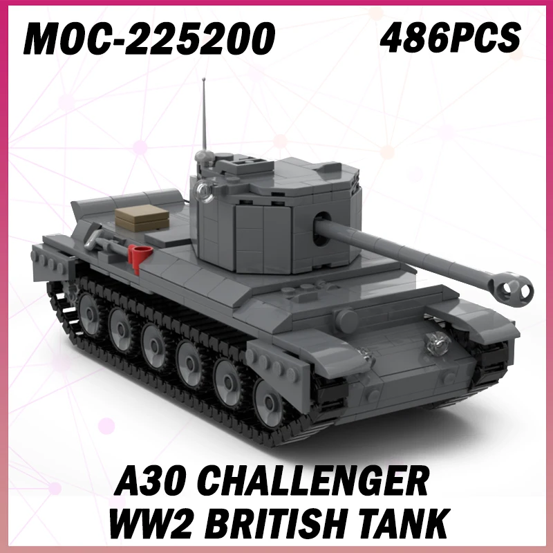 

486PCS MOC-225200 Military War Series A30 Challenger WW2 British Tank Building Block Model Brick Set Creative Gifts MiniatureDIY