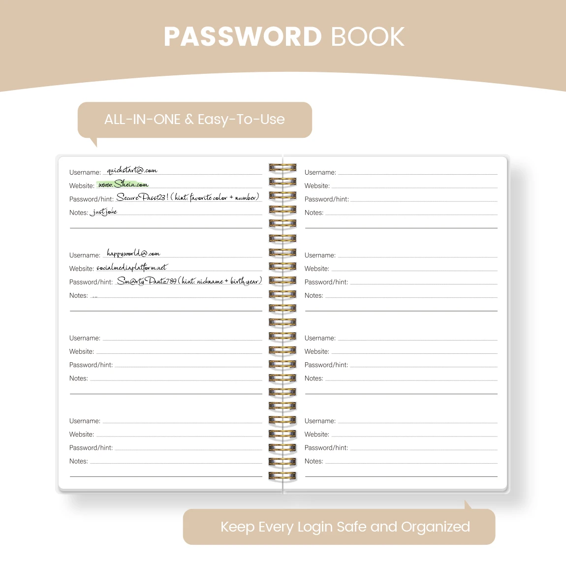 دفتر كلمة المرور مقاس A5، غطاء زهور، منظم بكلمة مرور، دفتر ملاحظات حلزوني لتسجيل الدخول على موقع المستخدم وإدارة كلمة المرور #3