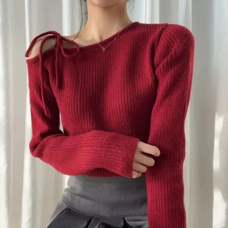 Girls Autumn Off Shoulder Sexy Pullover Sweater Women Clothing Female Ladies Asymmetric Sweaters Cheap Wholesale BAAY7681