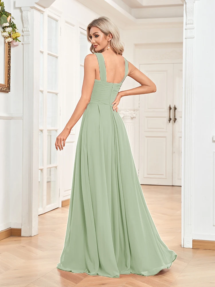 Lucyinlove Elegant Chiffon Green Formal Evening Dress 2024 Women Sexy Backless Wedding Party Bridesmaid Dress Floor-lenght Prom