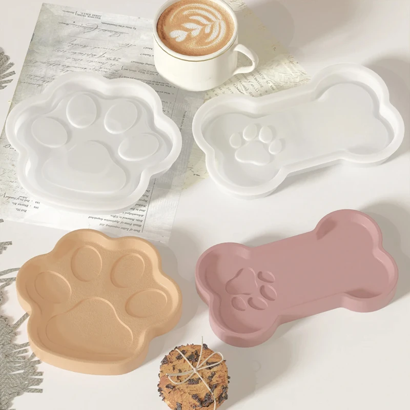 

DIY Cat Paw Bone Shape Storage Tray Silicone Mold Jewelry Display Dish Home Decoratio Cat And Dog Food Tray Gypsum Silicone Mold