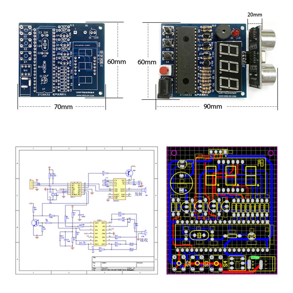 diy electronic Ultrasonic Rangefinder Kit alarm HC-SR04 Reversing radar diy soldering project 51 MCU(no battery)