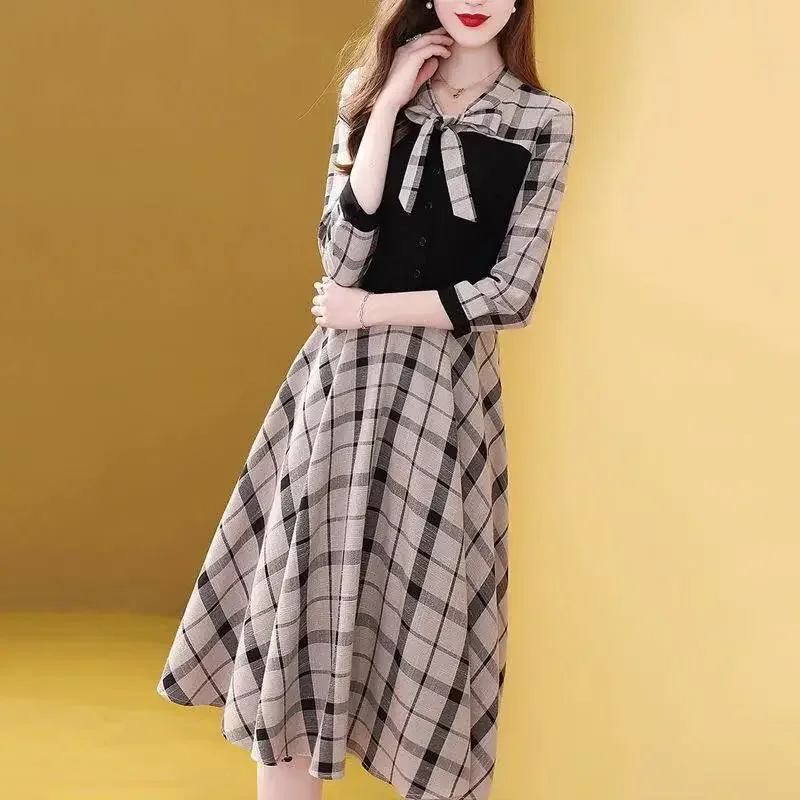 Plaid Spring Autumn New In Dresses for Women Korean Style Kpop Loose Elegant Chic One Pieces Features X Woman Long Sleeve Dress