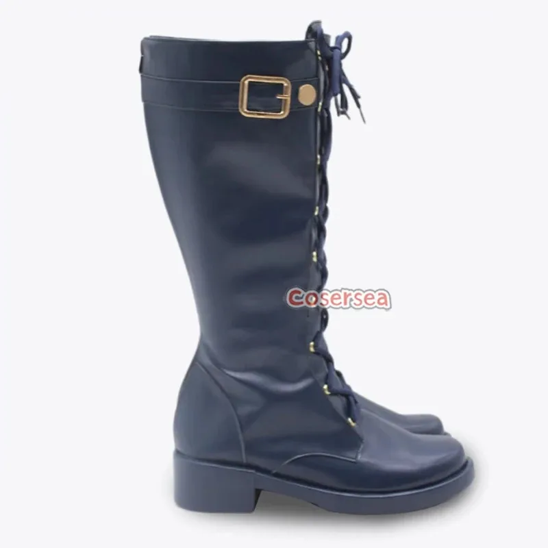 Cosersea Asagiri Suou 코스프레 신발 블루 아카이브 Asagiri Suou 할로윈 역할 놀이 파티 블루 PU 가죽 플랫 힐 코스프레 부츠