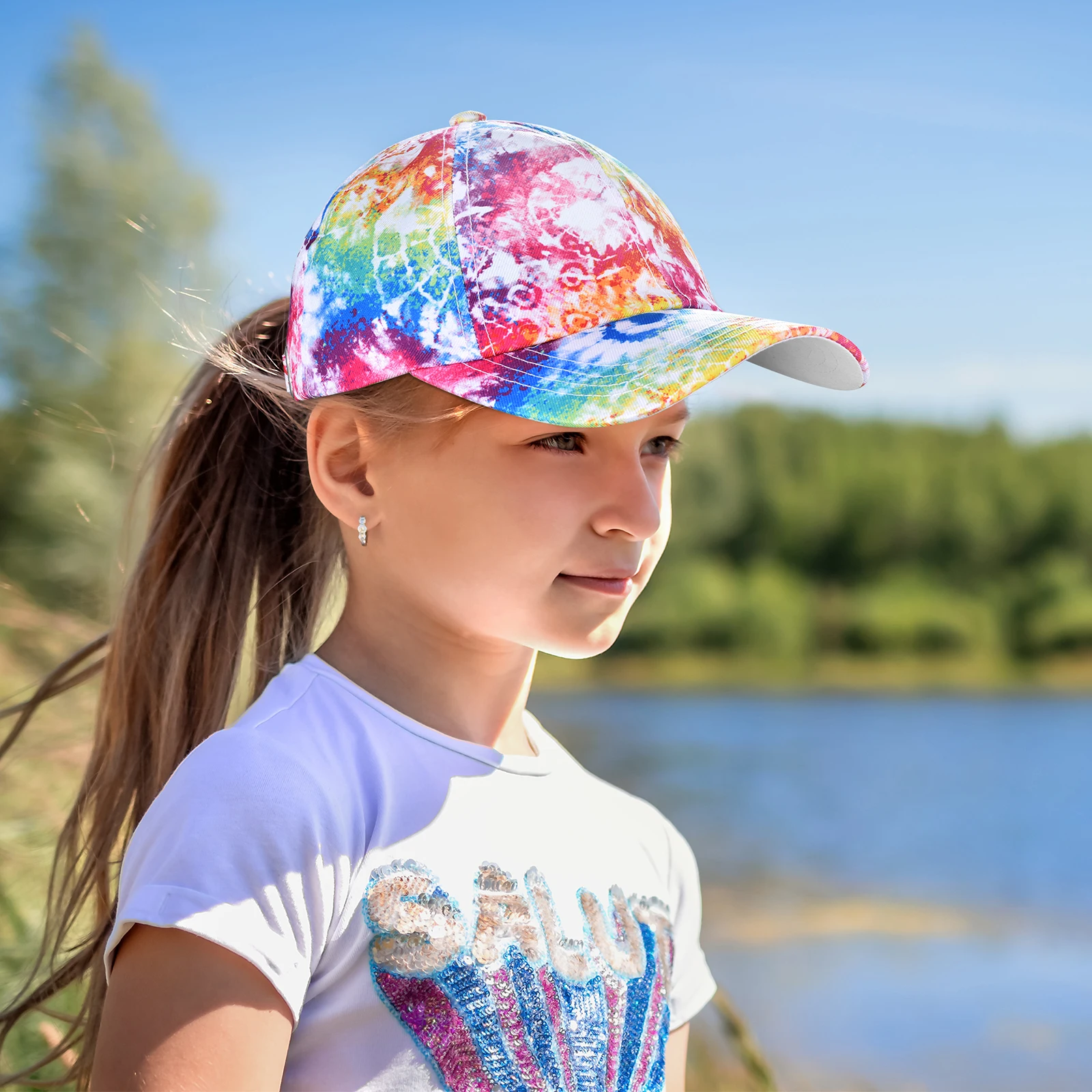 Rainbow Tie-Dye Baseball Cap Dad Cap Unicorn Girls Gift Set for Outdoor Sports