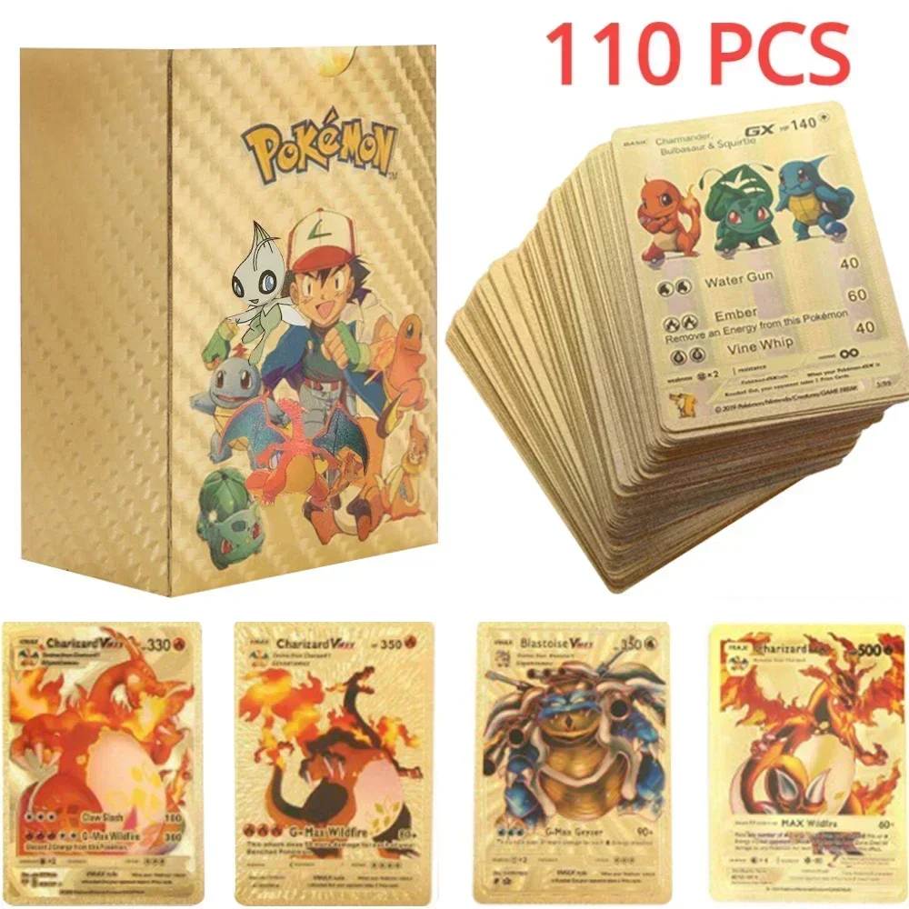 165Pcs Pokemon Gold Foil Card VSTAR VMAX EX GX Cards English French German Spanish Charizard Pikachu Arceus Silver Pokémon Cards