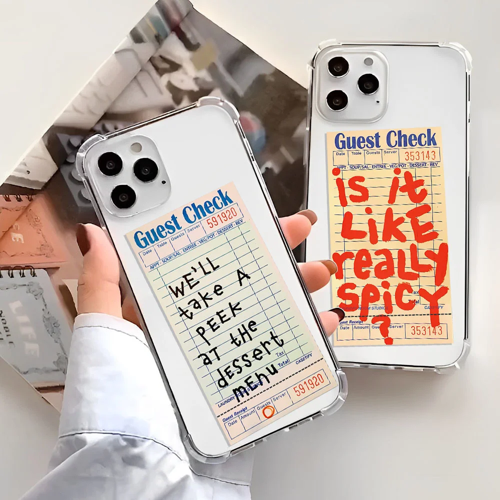 Guest Check Text Label Phone Case For iPhone 14 13 12 11 Pro X XS XR Max 7 8 Plus SE 2 3 Mini Soft Clear TPU Back Cover