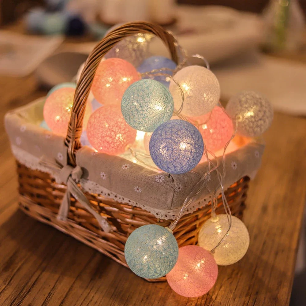 Guirlande de boules de coton à 20 LED, guirlande lumineuse féerique de noël pour vacances en plein air, mariage, fête de noël, décoration de la maison