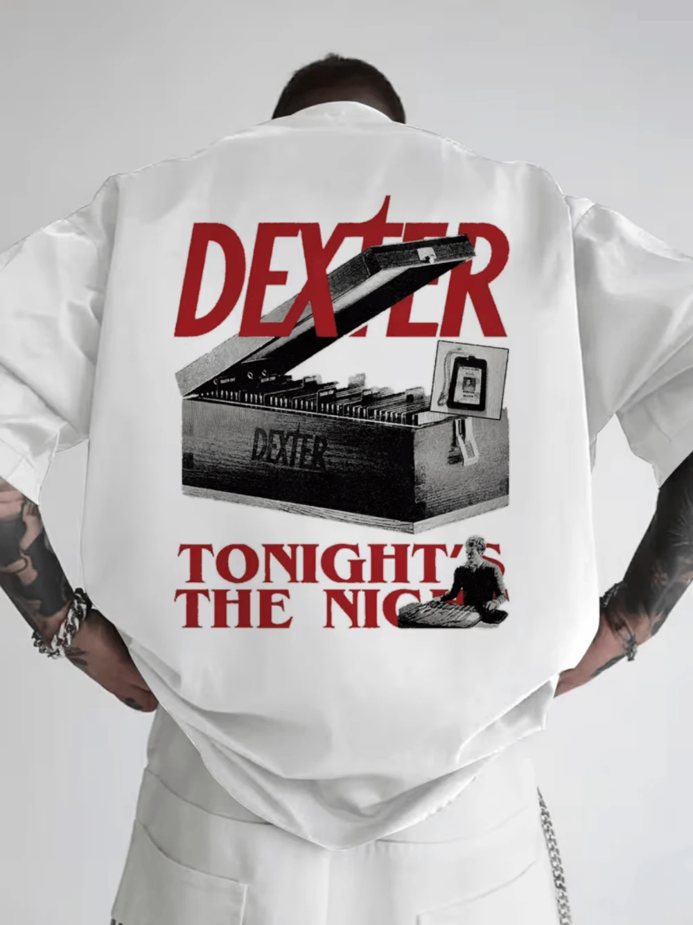 Men'S Dexter Graphic Tee Retro Hip-Hop Style Soft and Breathable Vivid Print Design Crew Neck Short Sleeve Summer Shirt