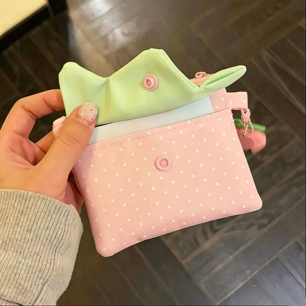 Kawaii Strawberry Coin Purse Polka Dot Portable Mini Cosmetic Bag Zipper Design Lipstick Pouch Women Girls