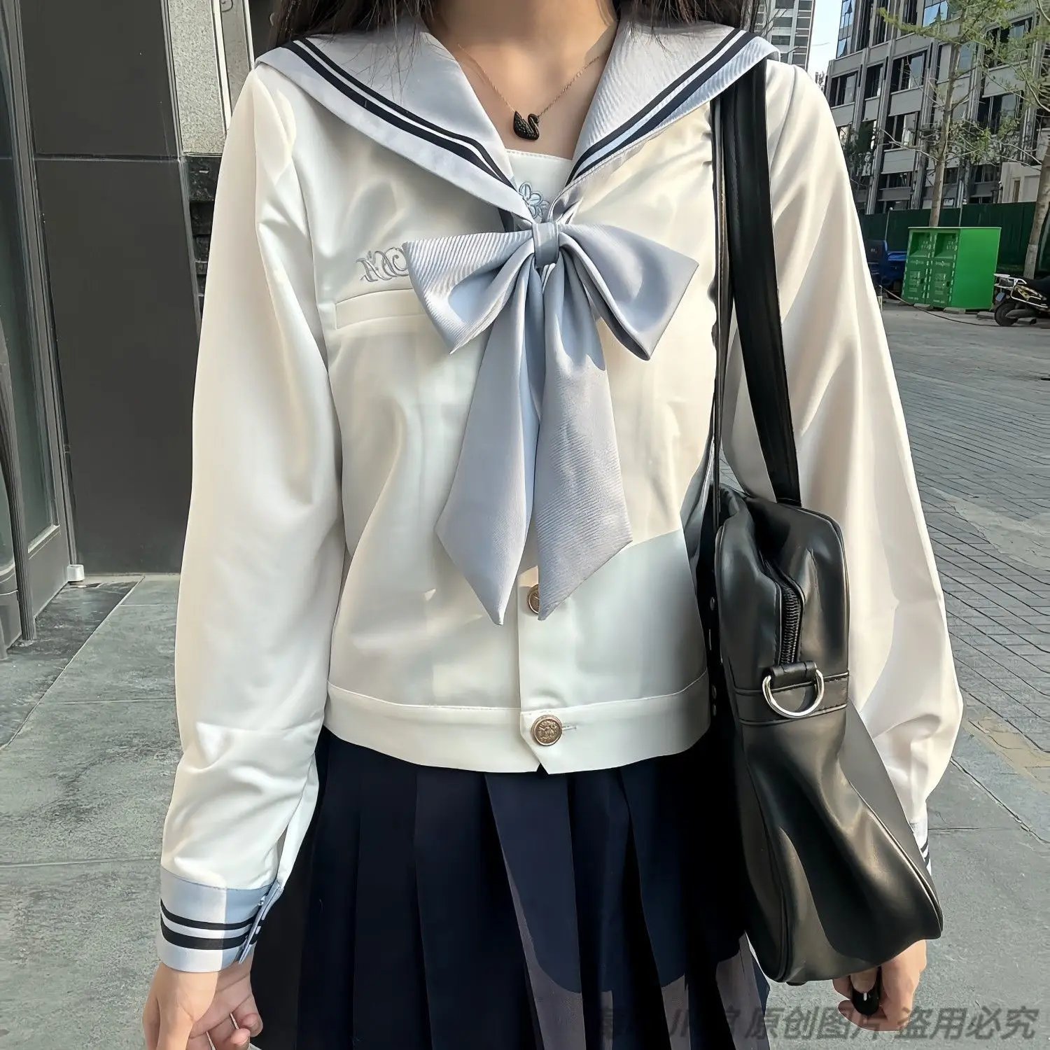 JK Uniform Japanese Campus Style Long Sleeve Sailor Uniform Skirt Sailor Collar Blue White Set Daily Girl Sweet Kawaii view 2