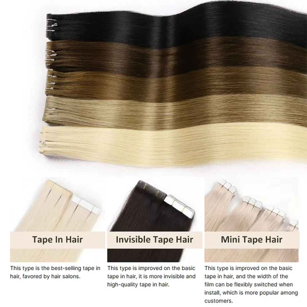 اللون الطبيعي غير مرئية بولي PU سلس حقن الشريط وصلات شعر الشعر البشري 18-24 بوصة 50 جرام/100 جرام أفضل جودة وصلات شعر