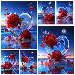 5d Diamond Painting Romantic Beach Love Red Rose Full Square/round Rhinestone Embroidery Mosaic Fantasy Cross Stitch W76