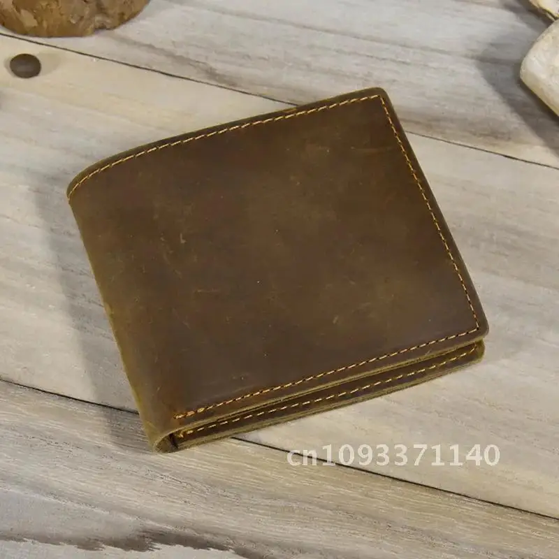 Crazy Horse Leather Short Wallet For Men Male Vintage Purse Wallet Card Holder Coins Purse Retro Fashion Men Wallet Dropshipping