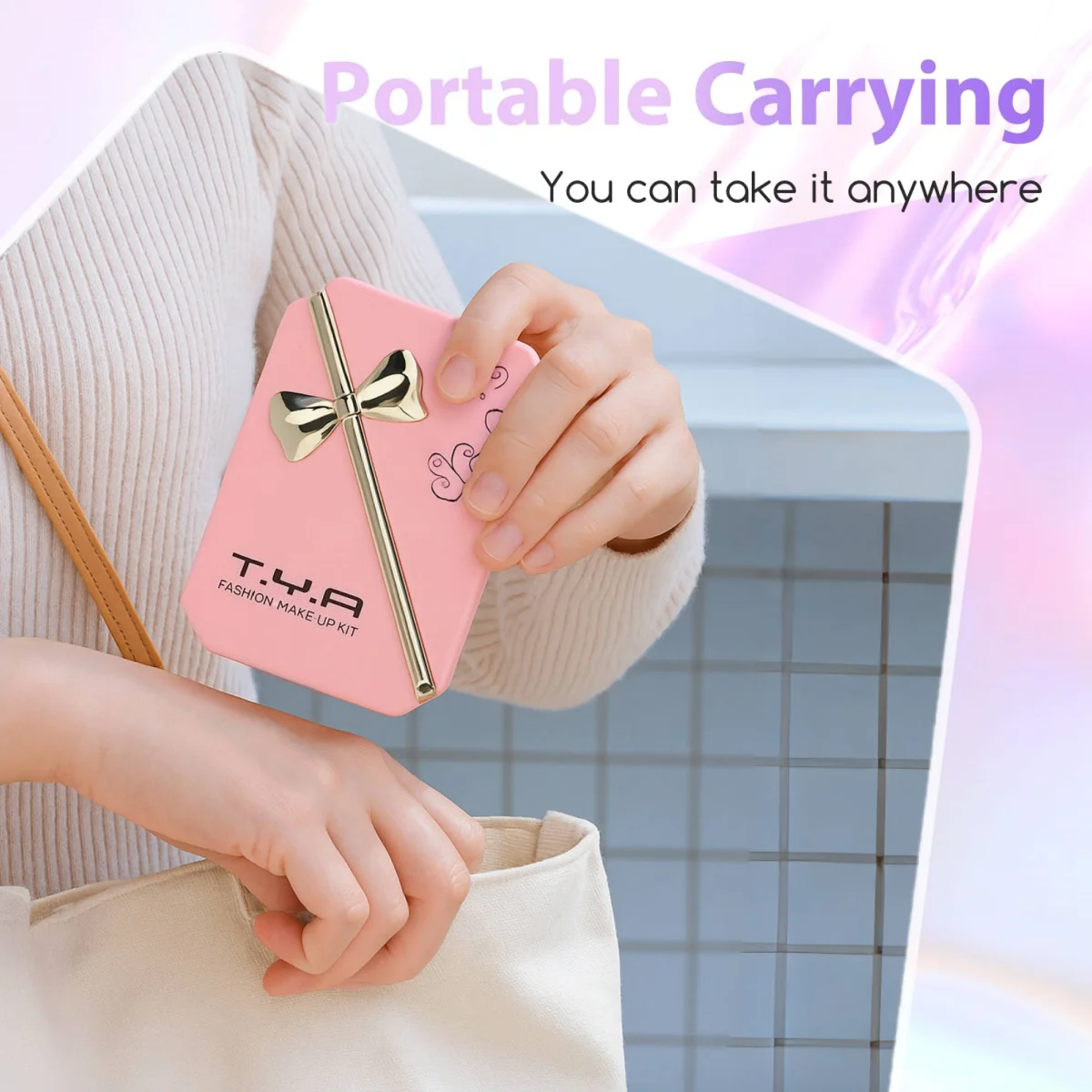 18-Farben-Komplett-Multifunktions-Make-up-Set, perlmuttartiger, mattierter Lidschatten + Rouge + Lippenstift + Puder + Make-up-Pinsel + Puff + Spiegel, unverzichtbare Make-up-Palette für den täglichen Gebrauch, Farben: Lila, Gold, perfektes Geschenk für Frauen