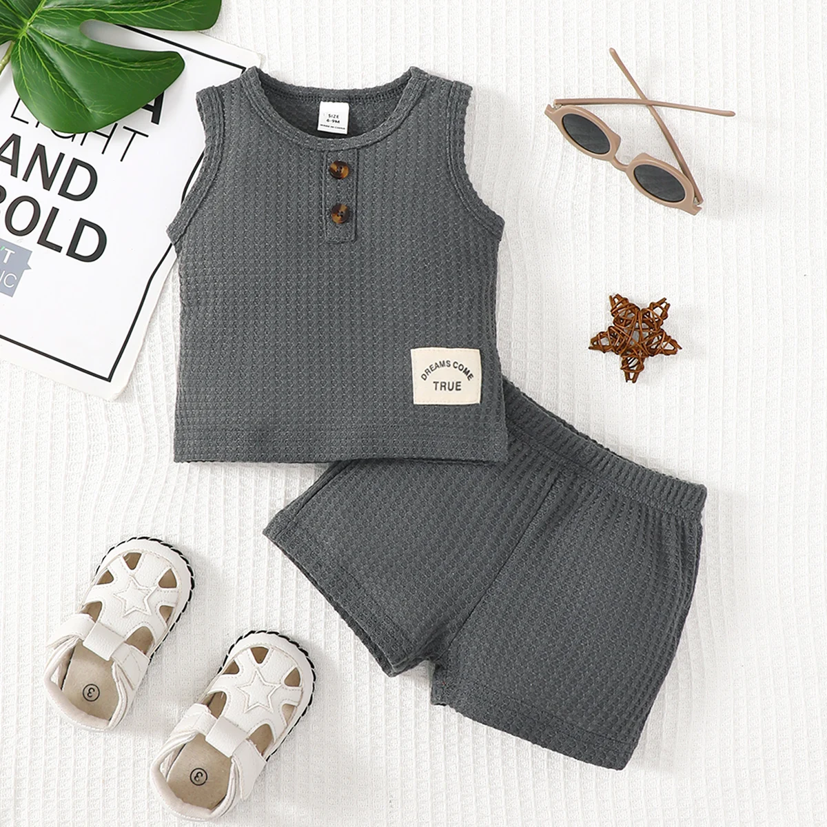 2PCS Baby Boy Solid Color Clothes Set Sleeveless Top+Shorts Summer Cool Daily Sports Wear Outfits for Toddler Boy 1-3 Years