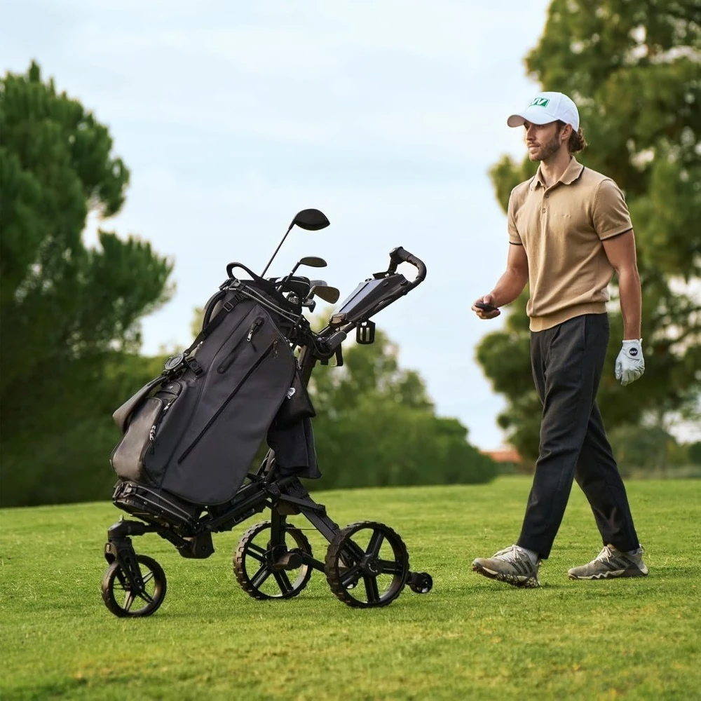 

Электрическая тележка для гольфа с дистанционным управлением, суперкомпактная, легкая, складная конструкция, для любой местности, цвет угольный