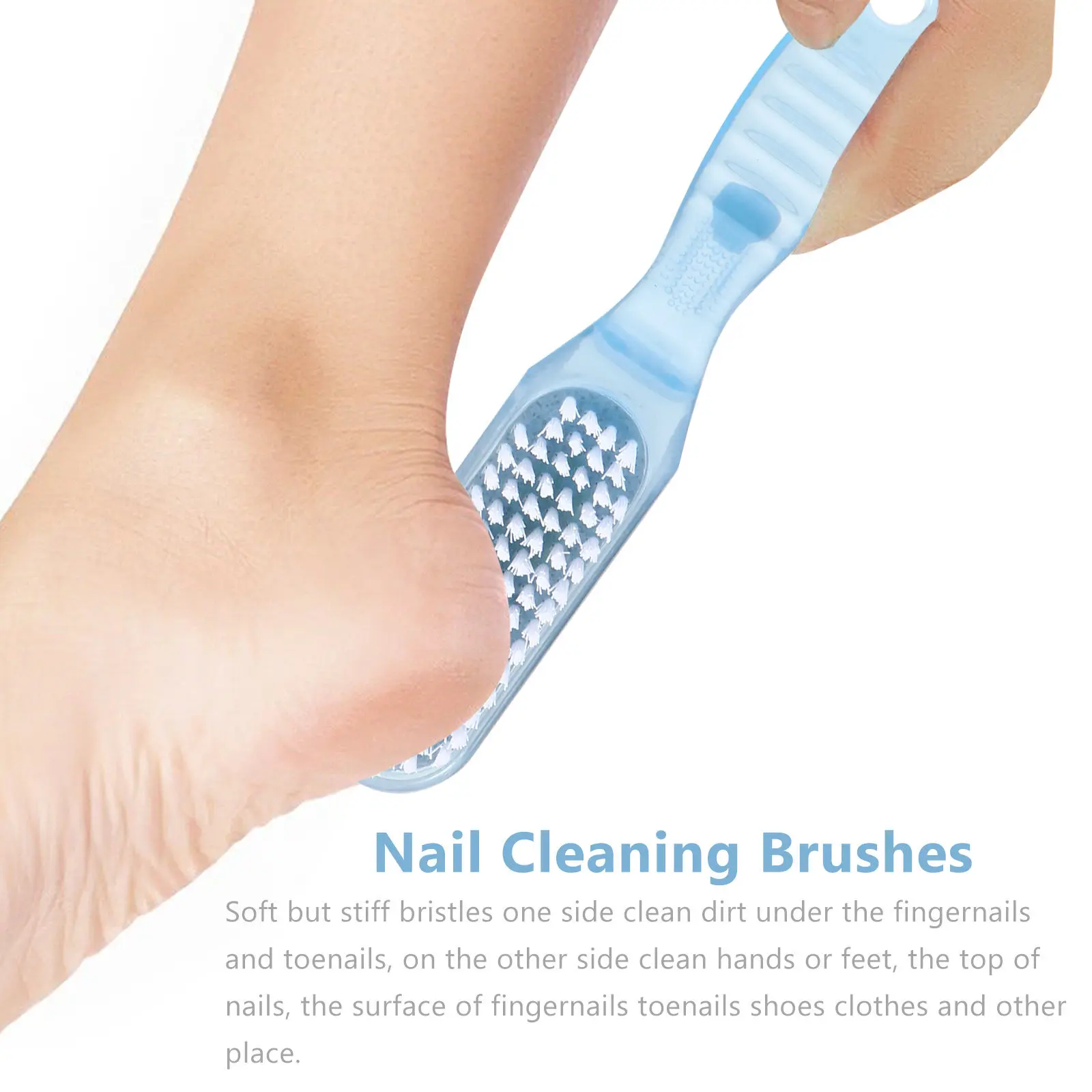 4Pcs Dual-Function Nail Dust Cleaner Brush with Long Handle & Hanging Hole for Home, Office, Kitchen, Bathroom, Travel