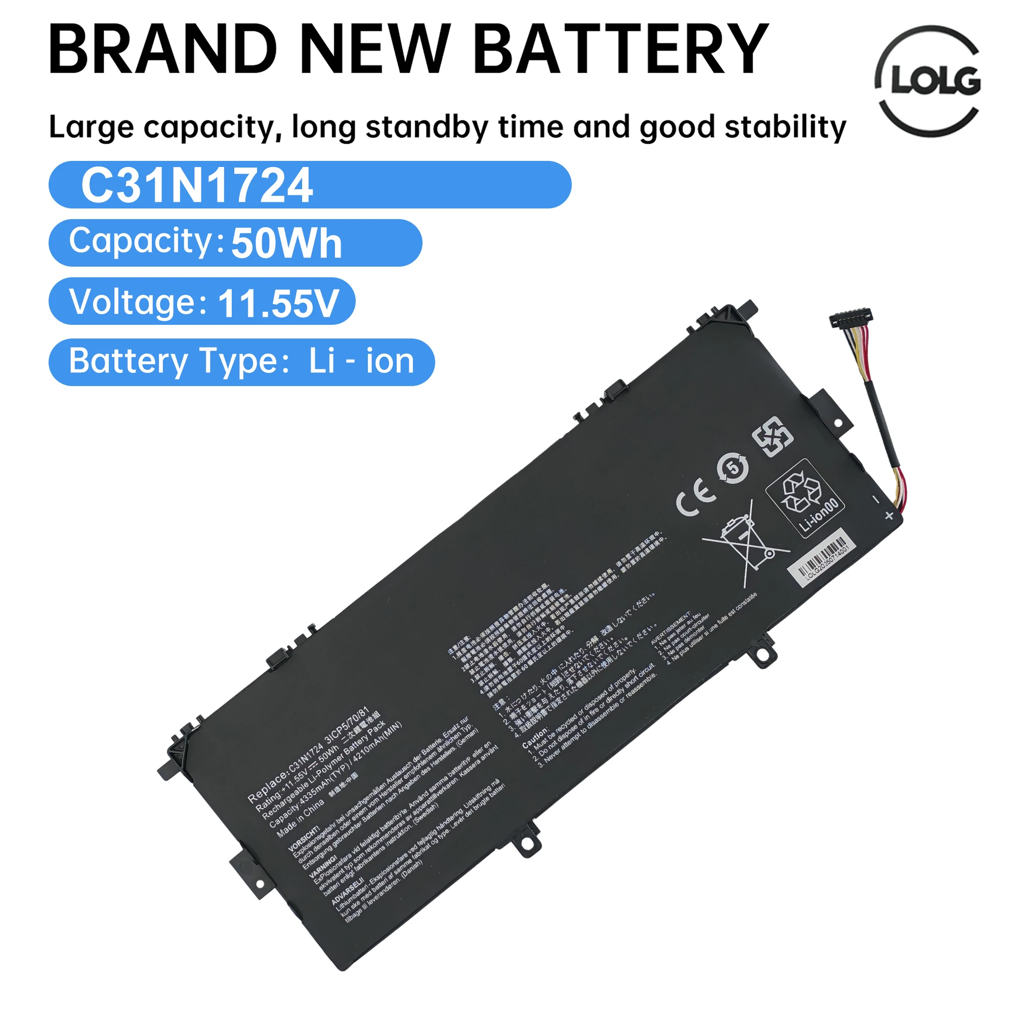 

C31N1724 Аккумулятор для ноутбука ASUS ZenBook 13 UX331FA UX331FAL UX331U UX331UAL UX331UN U3100FAL 11,55 В 50 Втч