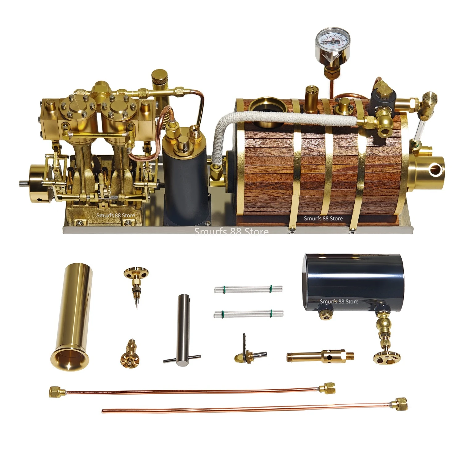 

3.7cc Inline Twin Cylinder Brass Steam Engine Model V2 Upright Steam Engine Boiler Suitable for Model Aircraft Power Pack M30