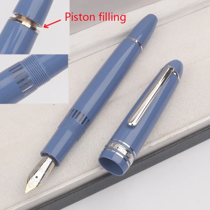 Luxury Msk-149 Classic Piston Filling Fountain Pen MB 4810 Nib Black & Blue Resin Office Writing Ink Pens with Serial Number