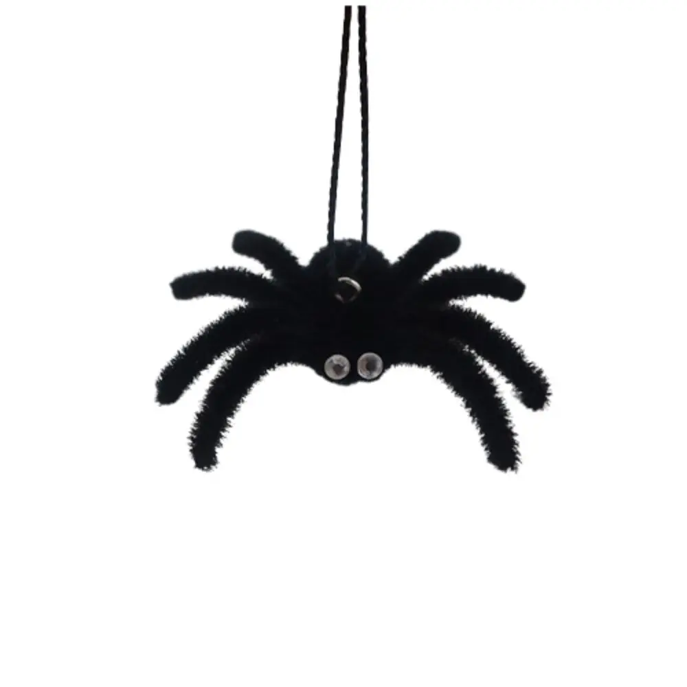 

Funny Halloween Plush Spider Pendants Realistic 3D Flocking Black Spider Fake Cartoon Artificial Spider Bar Party Decoration