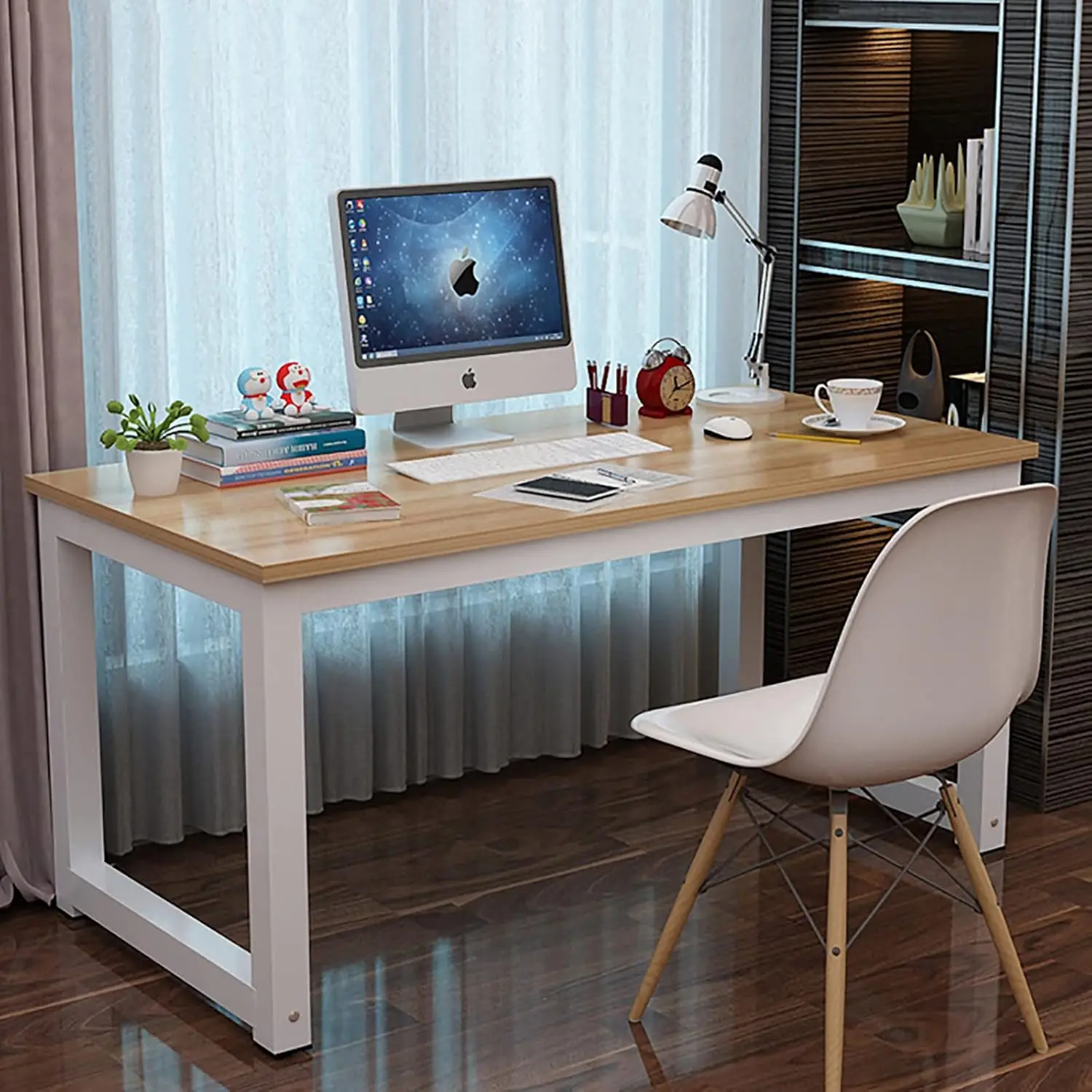 Modern Computer Desk 63 Inch Large Office Desk, Writing Study Table for Home Office Desk Workstation Wide Metal Sturdy