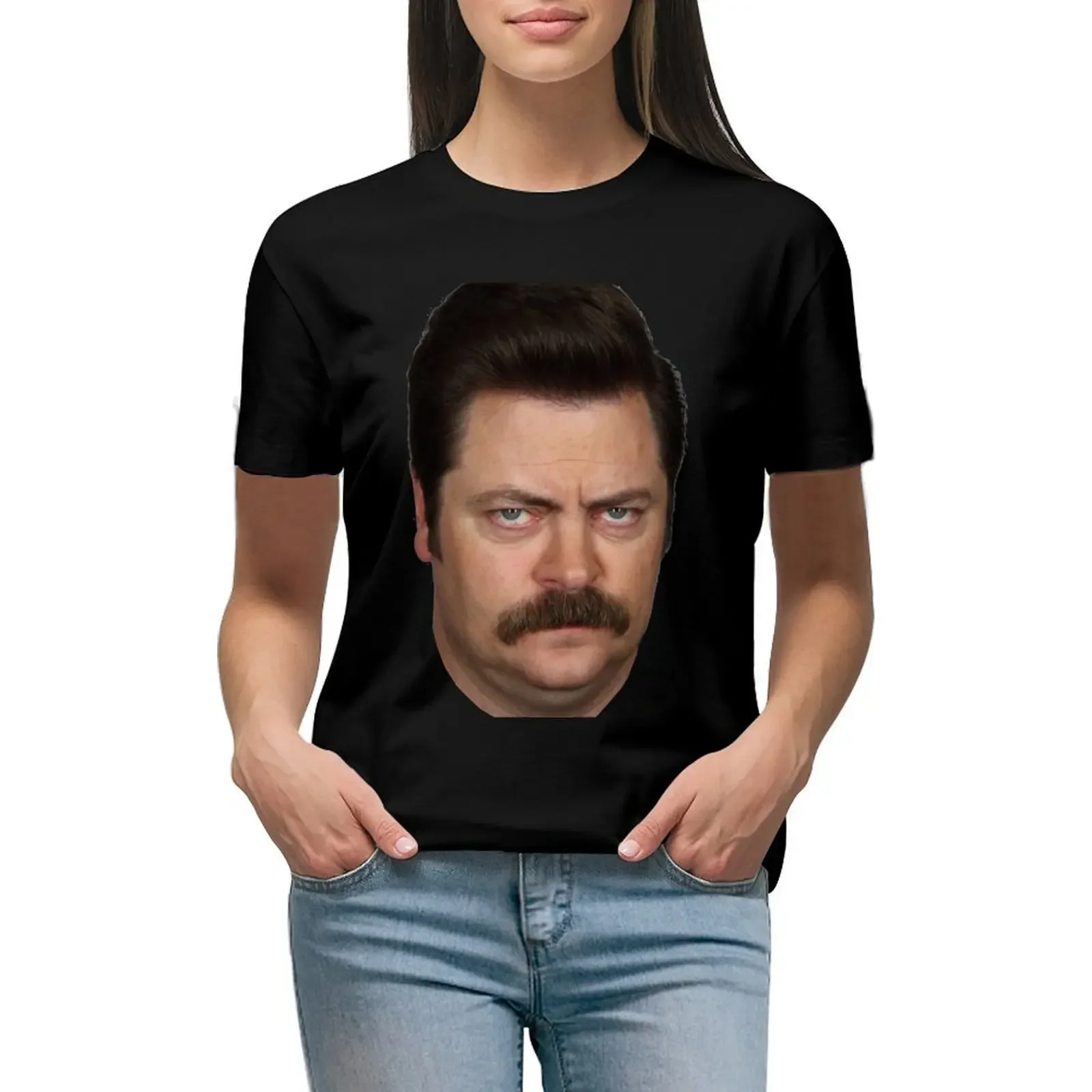 Ron Swanson T-Shirt aesthetic clothes female vintage clothes cute tops workout shirts for Women loose fit