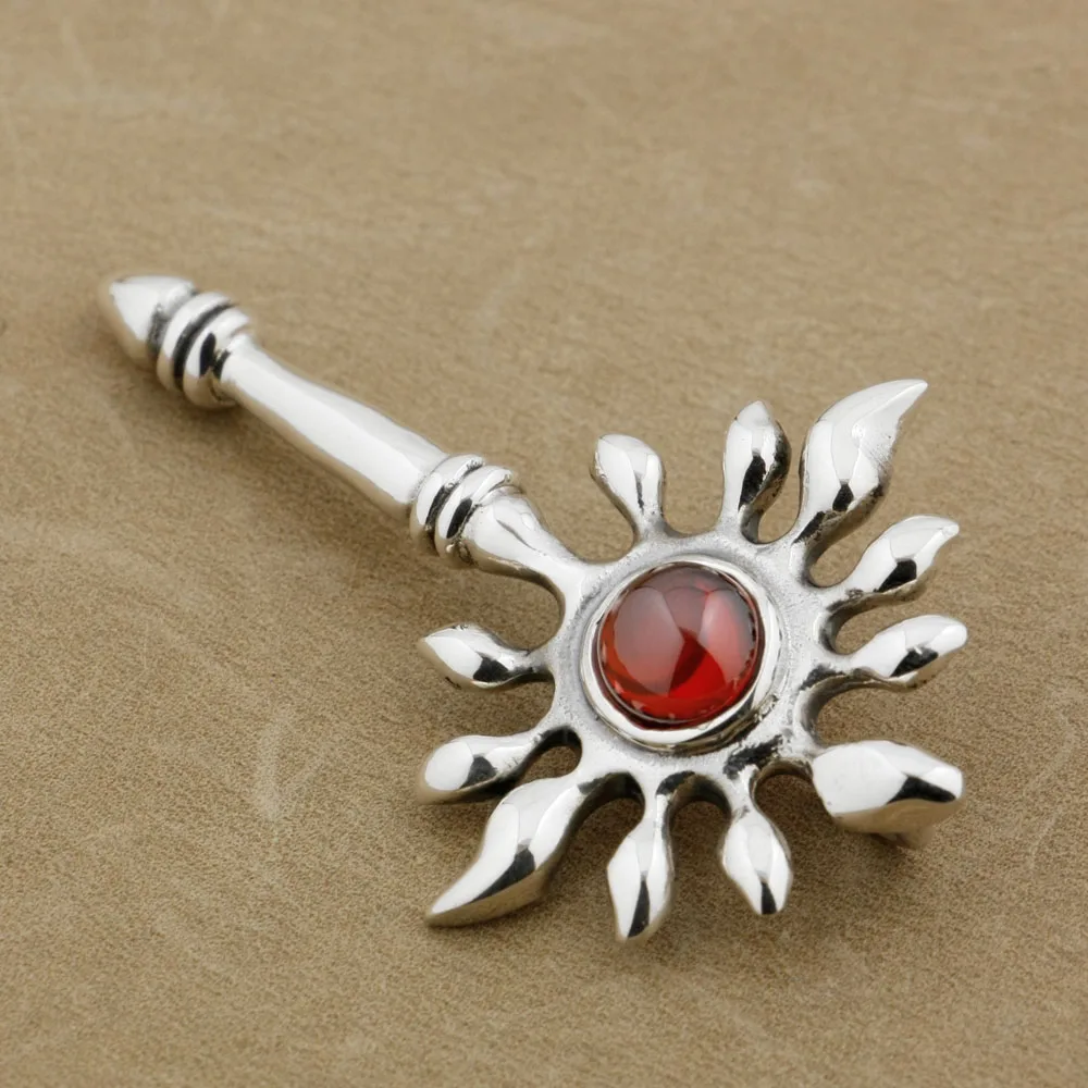 Red CZ Stone 925 Sterling Silver Scepter Fashion Sun Pendant 9L006