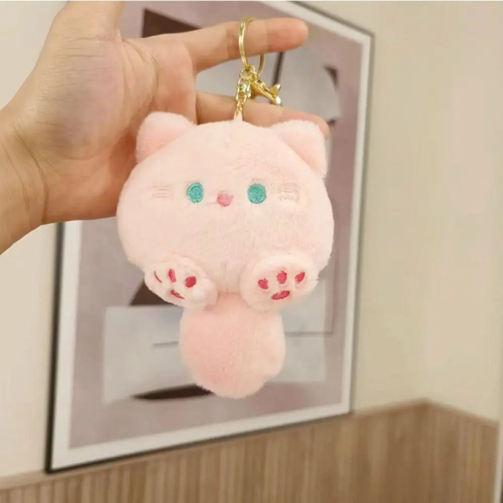 Plush Plush Cat Keychain Squeaking PP Cotton Squeak Cat Plush Keyring Korean Style with Sound Plush Cat Doll Pendant