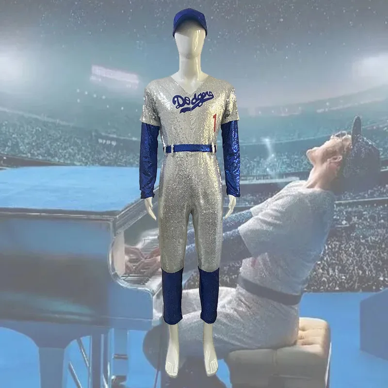 

Фильм Rocketman Sir Элтон Геркулес Джон Косплей Костюм Бейсбольная форма Комбинезон с кепкой Шляпа Боди Хэллоуин Необычная вечеринка