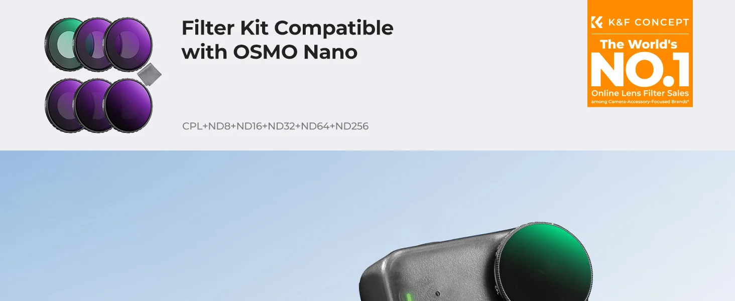 K&F CONCEPT ND CPL Schwarzdiffusionsfilter 1/4 Set für DJI Osmo Nano Vlogging Kamera Neutraldichte Polarisationsfilter HD optisc – Detail 27