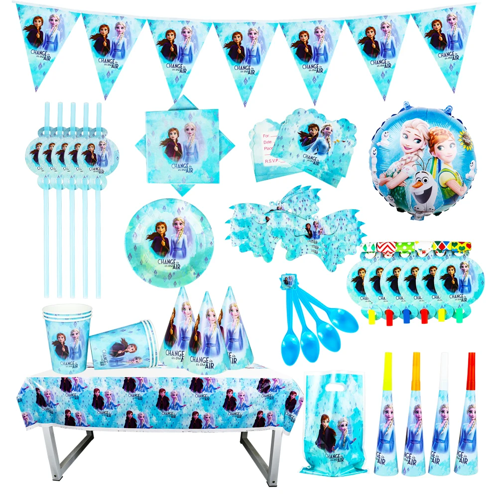 Anna Elsa Frozen Disney Birthday Party Decoration Theme Balloon Set Disposable Tableware Banner Candy Box Stickers Baby Shower