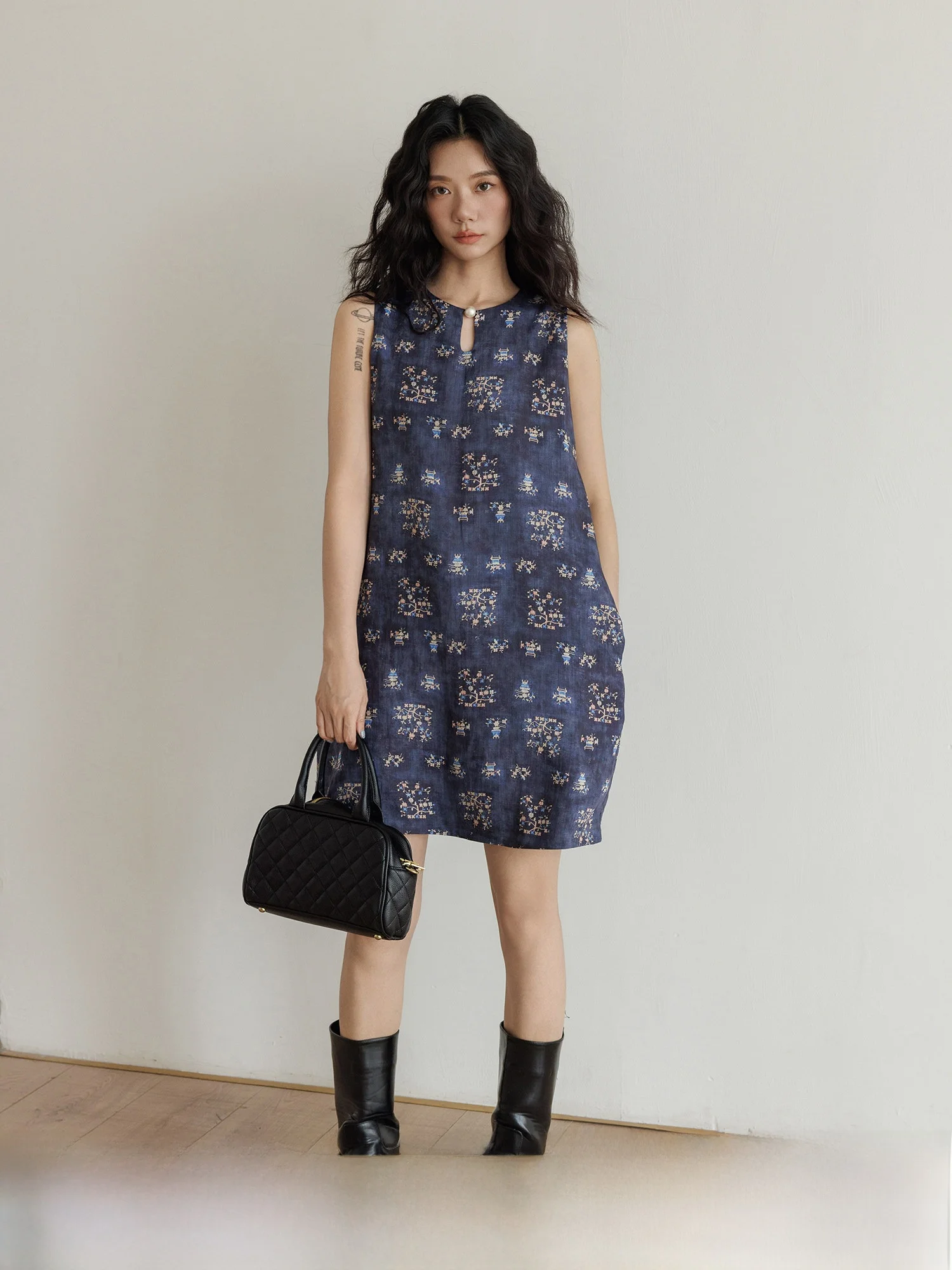 

Ladies' round Neck Linen Dress Vest Loose A-Line Short Skirt Summer Elegance Comfortable Breathable City Commute Dress
