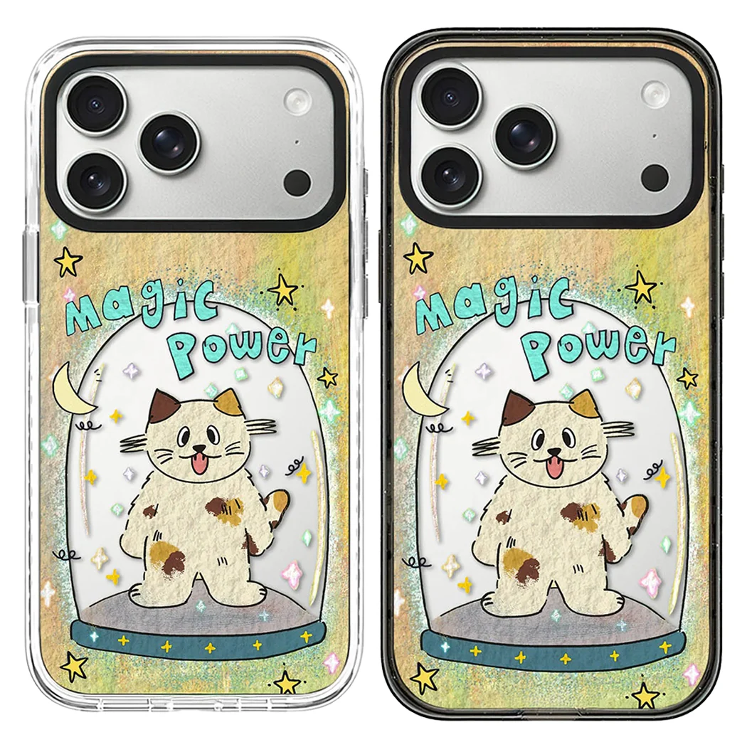 

Magic Power Cat Acrylic Black White Border Magnetic Case: Compatible with IPhone 17 16 15 14 13 12 Pro Max 17 Air