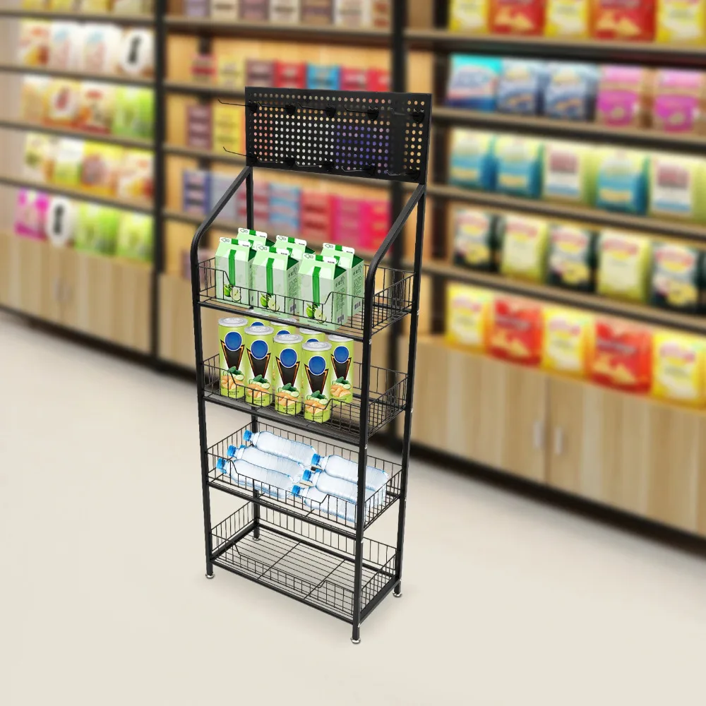 

4-ярусная витрина-стеллаж для закусок с нагрузкой 10 кг на полку, на колесиках, с подвесной доской для супермаркетов, кухонь, продуктовых магазинов