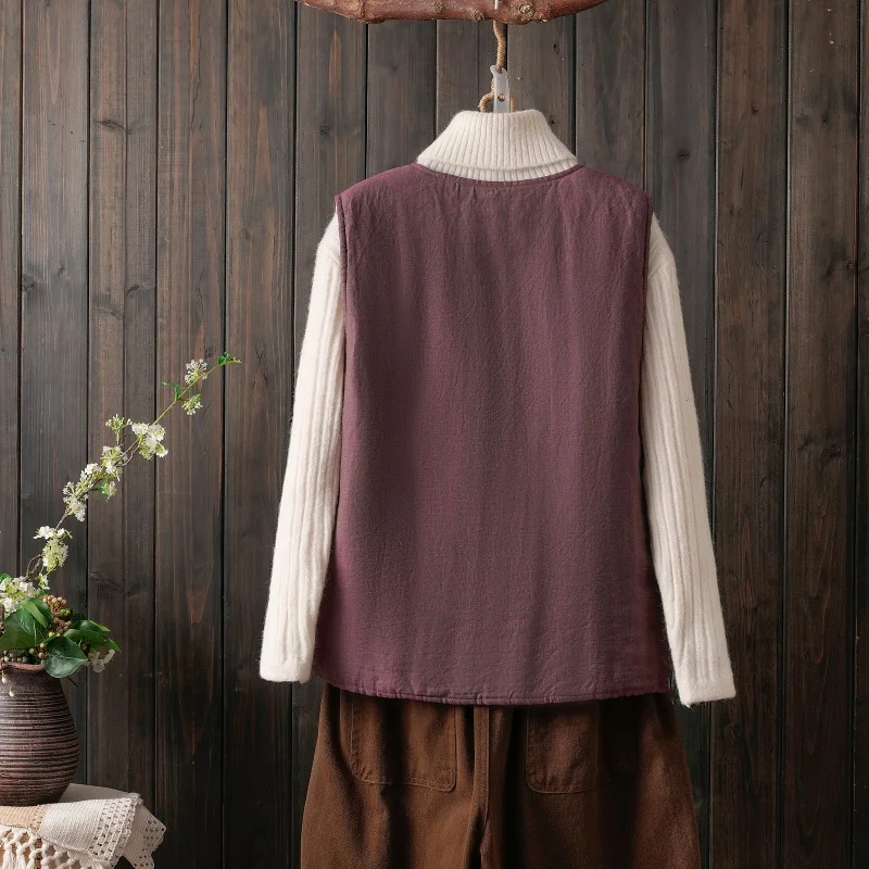 Warme Baumwoll-Jaset-Weste für Damen, künstlerisch, Vintage, reine Farbe, Herbst-Winter, lockere Passform, Strickjacke mit Knöpfen, Sle Pear Aped Body