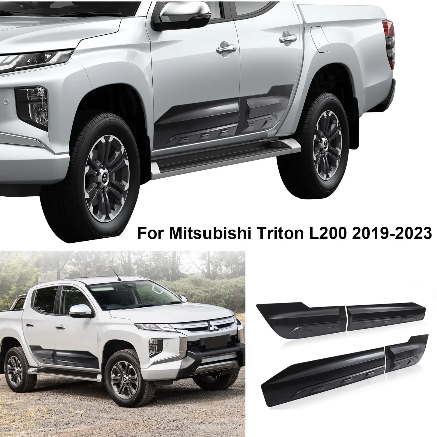 

Matte Black Side Door Trims Body Monster Door Cladding for Mitsubishi Triton L200 2019 2020 2021 2023 2024 4X4 Car Accessories