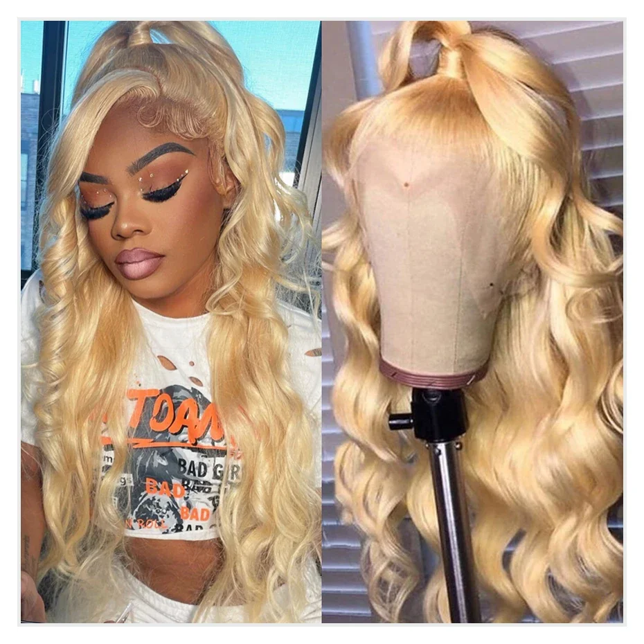 Perruque Lace Front Wig Body Wave brésilienne Remy-Lumiere, cheveux naturels, blond 613, 13x4, HD