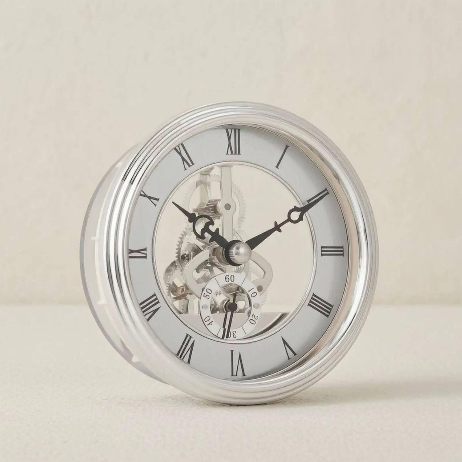 Round Gear Clock Movement 98mm Metal Look Bezel Roman Numeral Face for DIY Clock Insert and Craft Timepiece Making