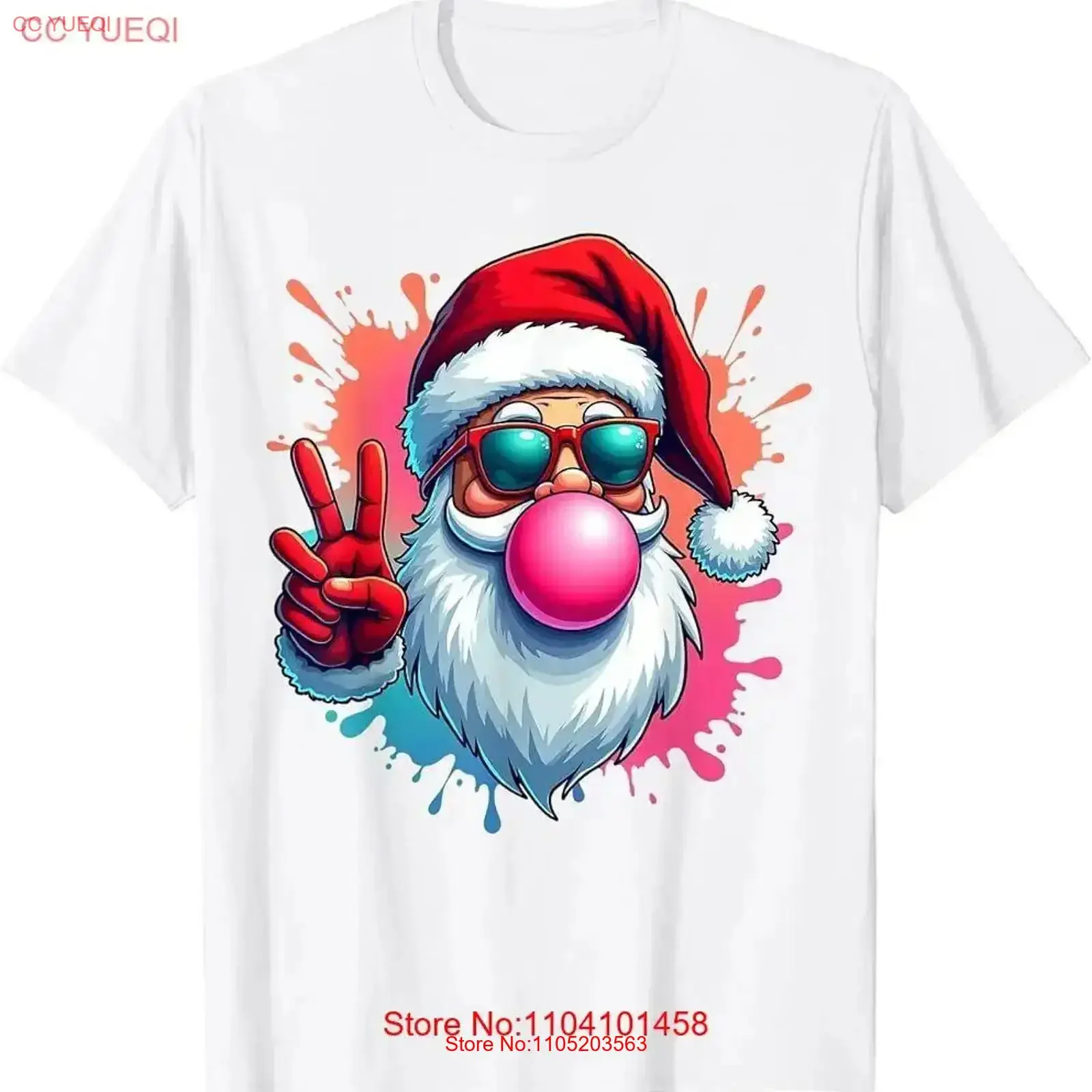 Papá Noel que sopla chicle gafas de sol rosas camiseta navideña vintage lavado gráfico transpirable elegante suave estirado