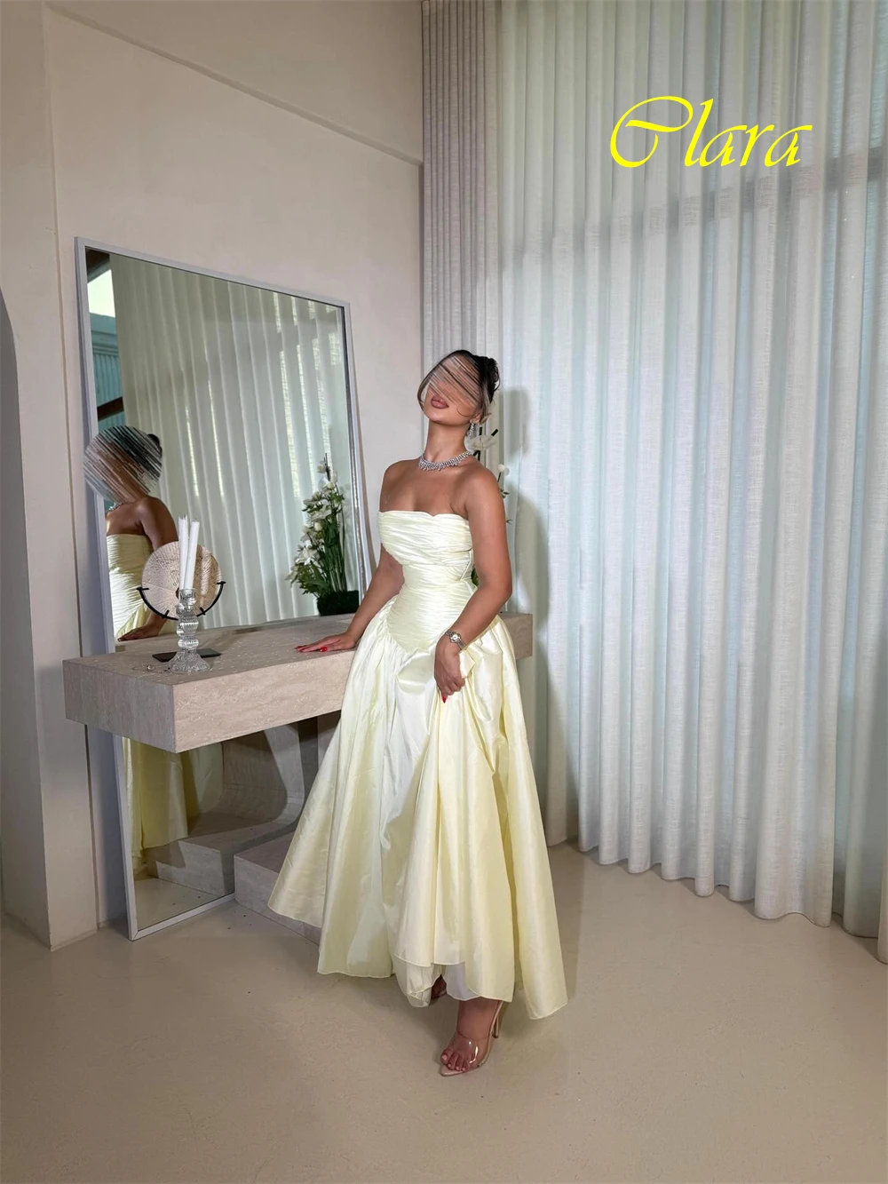 فستان سهرة رشيق مخصص بدون حمالات وفساتين مناسبة خاصة رائعة من الساتان وفساتين حفلات رقيقة بدون أكمام